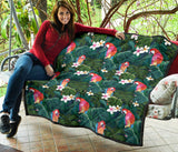 Parrot Palm Tree Leaves Flower Hibiscus Pattern Premium Quilt