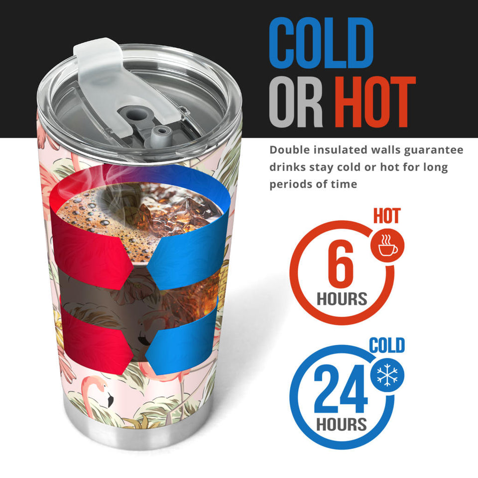 Pink Flamingo Birds Pineapples Hibiscus Flower Pattern Tumbler