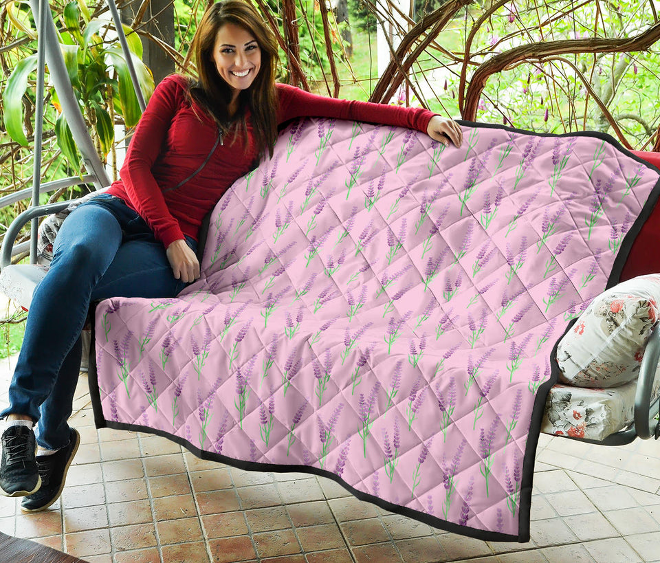 Lavender Pattern Pink Background Premium Quilt