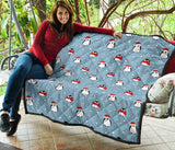 Cute Penguin Christmas Snow Pattern Premium Quilt