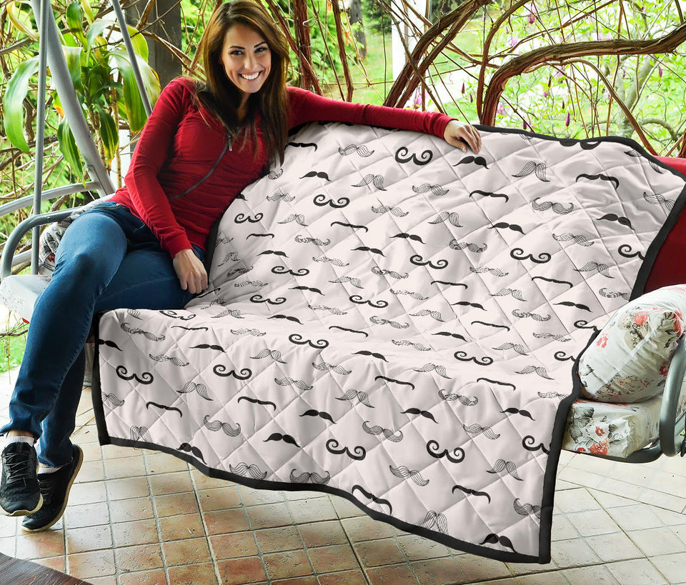 Mustache Beard Pattern Print Design 05 Premium Quilt