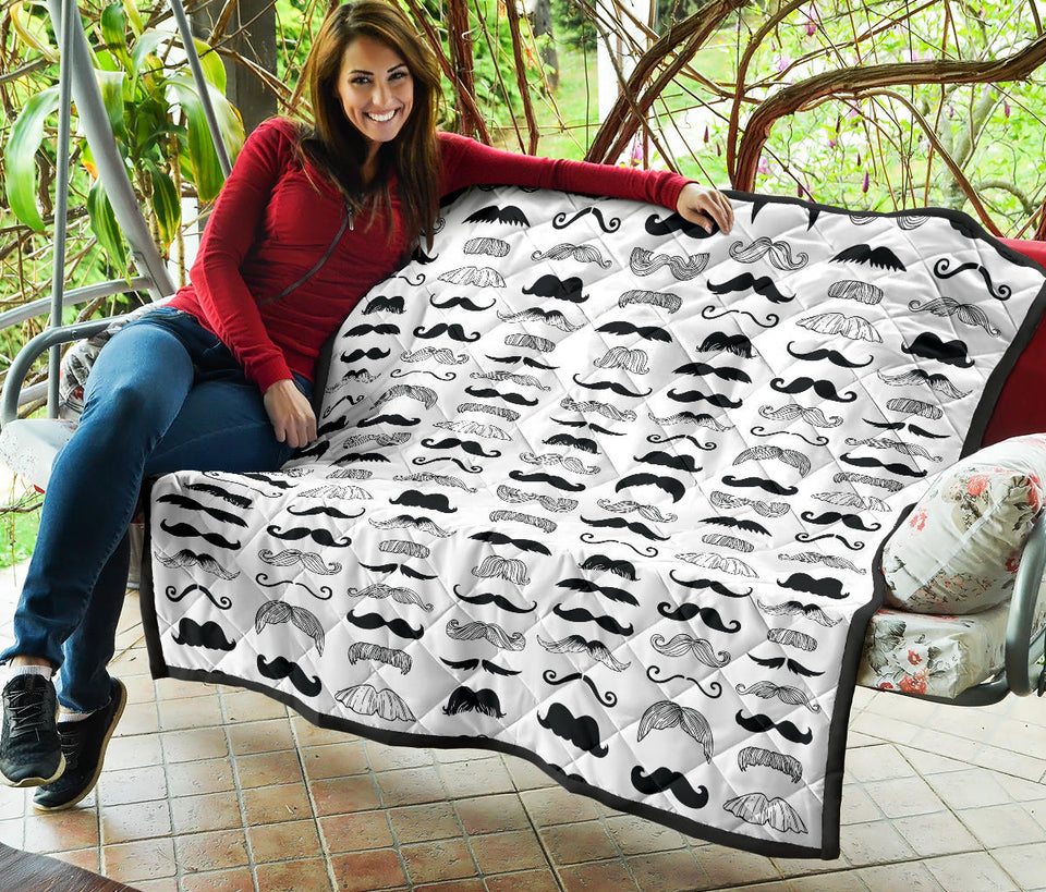 Mustache Beard Pattern Print Design 04 Premium Quilt