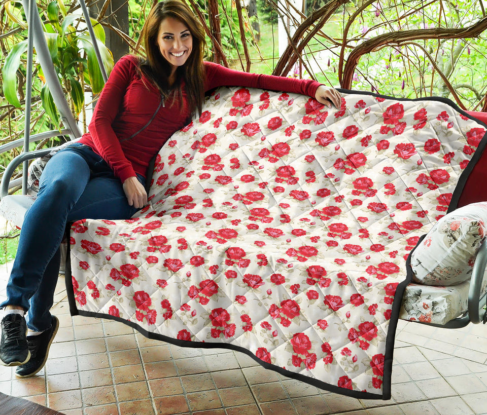 Rose Pattern Print Design 01 Premium Quilt