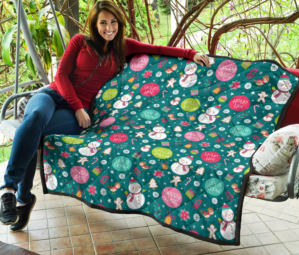 Snowman Bird Decorative Elements Christmas Pattern Premium Quilt