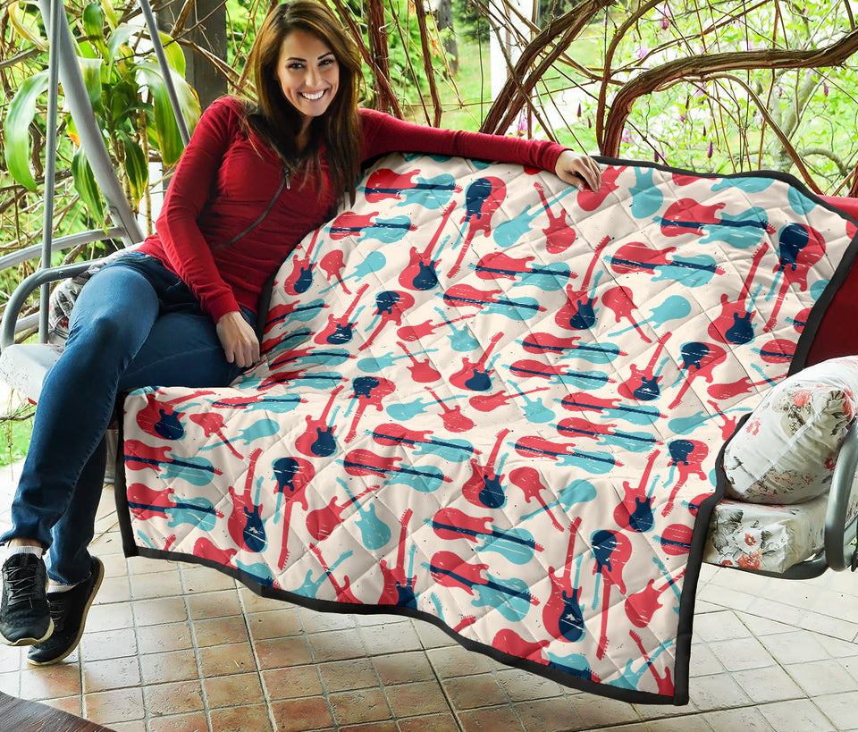 Red Blue Guitar Pattern Premium Quilt