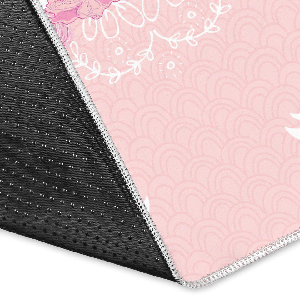 White Swan And Flower Love Pattern Area Rug