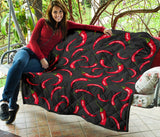 Chili Peppers Pattern Black Background Premium Quilt
