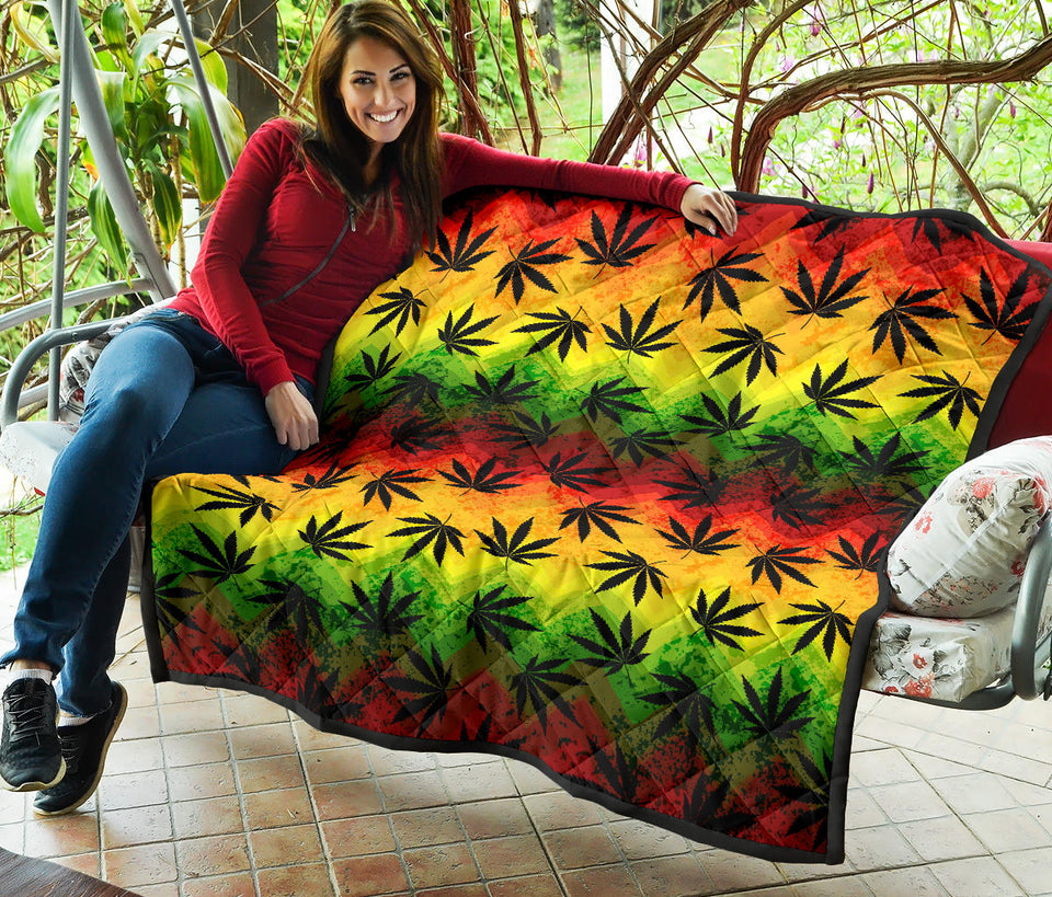 Canabis Marijuana Weed Pattern Print Design 03 Premium Quilt