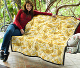 Saxophone Cornet Pattern Yellow Background Premium Quilt