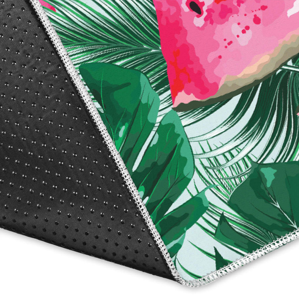 Watermelons Tropical Palm Leaves Pattern Area Rug
