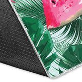Watermelons Tropical Palm Leaves Pattern Area Rug