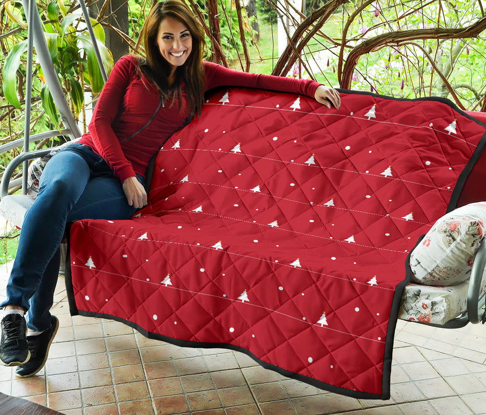 Christmas Tree Star Snow Red Background Premium Quilt
