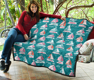 Cute Sailboat Pattern Premium Quilt