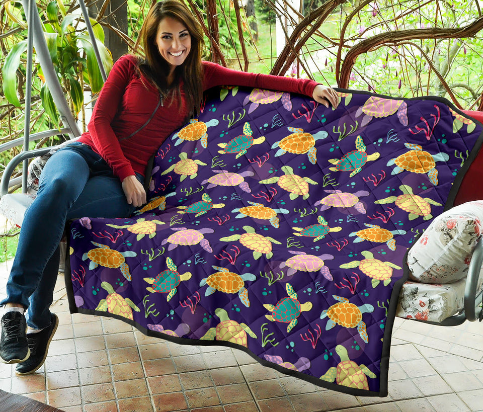 Colorful Sea Turtle Pattern Premium Quilt