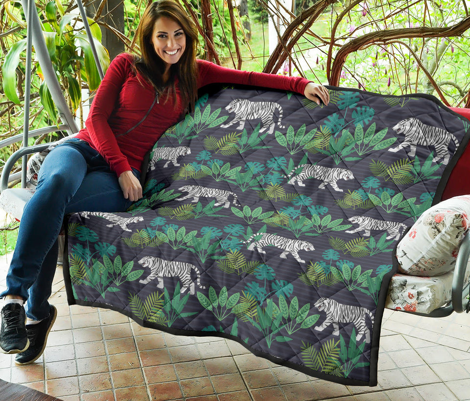 White Bengal Tigers Tropical Plant Premium Quilt
