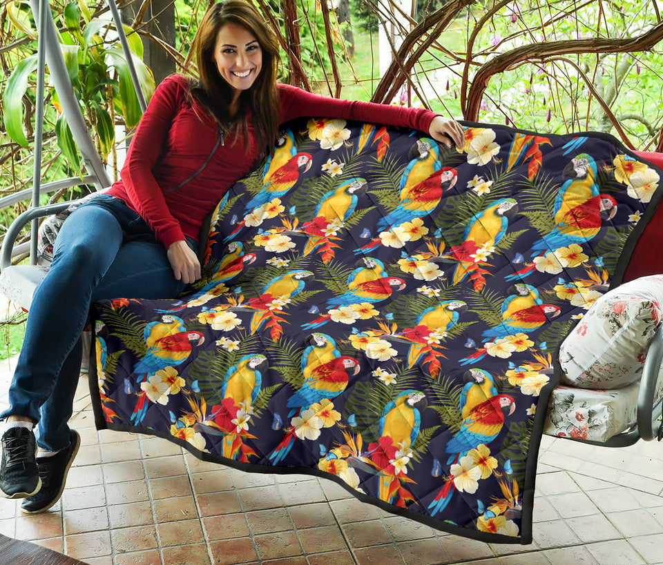 Colorful Parrot Flower Pattern Premium Quilt