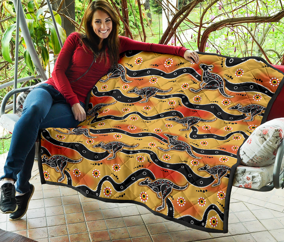 Kangaroo Australian Aboriginal Art Pattern Premium Quilt