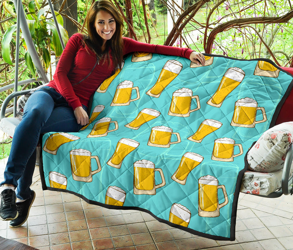 Beer Pattern Green Background Premium Quilt