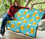 Beer Pattern Green Background Premium Quilt