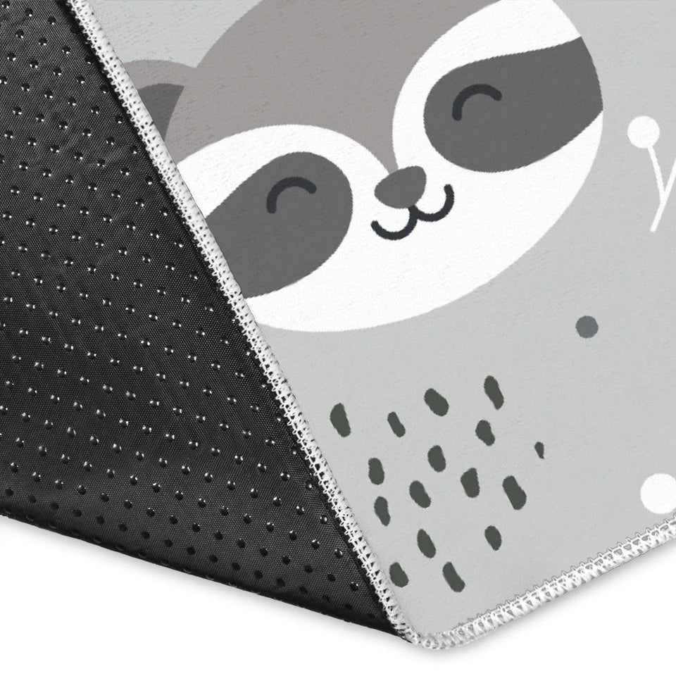 Cute Raccoons Leaves Dot Area Rug