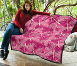 Beautiful Dragonfly Pink Background Premium Quilt