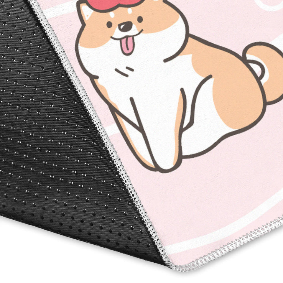 Cute Shiba Inu Dog Apple Pattern Area Rug