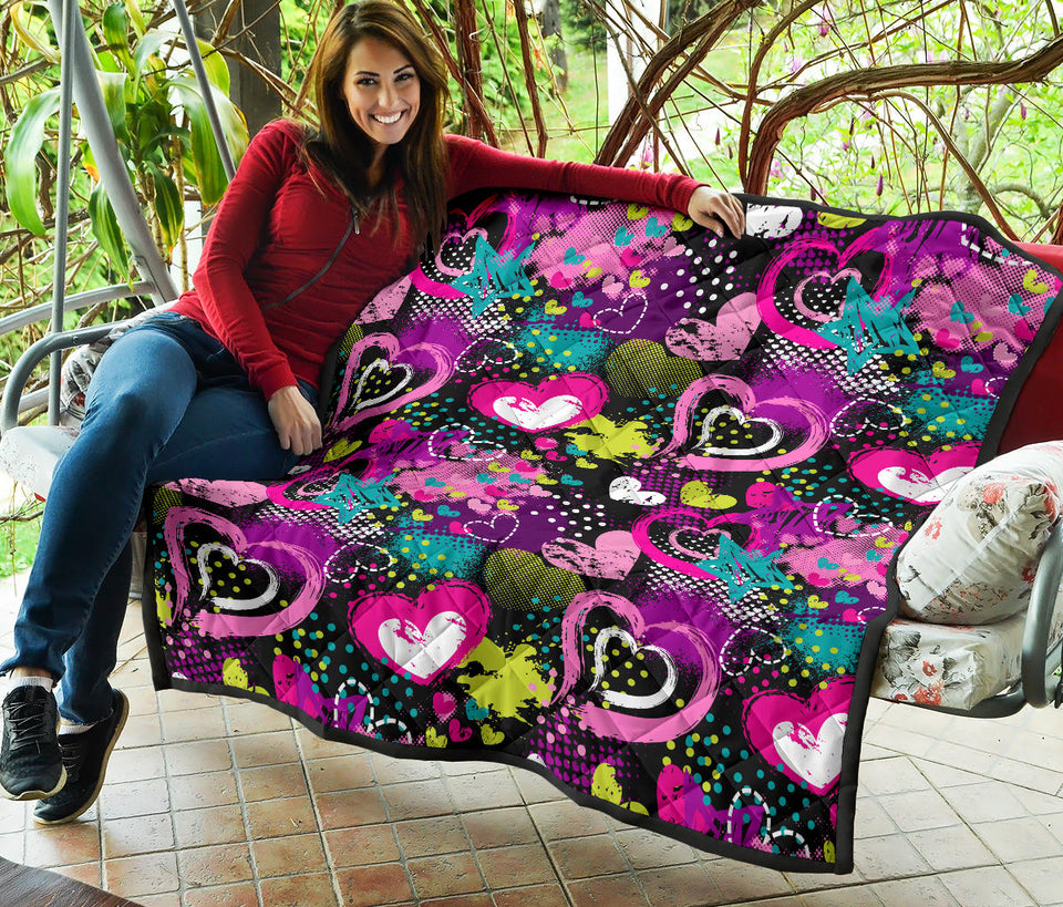 Heart Dot Wave Star Creative Design Pattern Premium Quilt