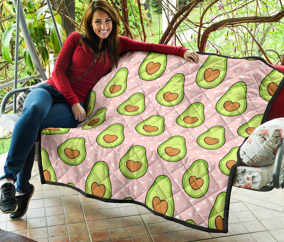 Avocado Heart Pink Background Premium Quilt
