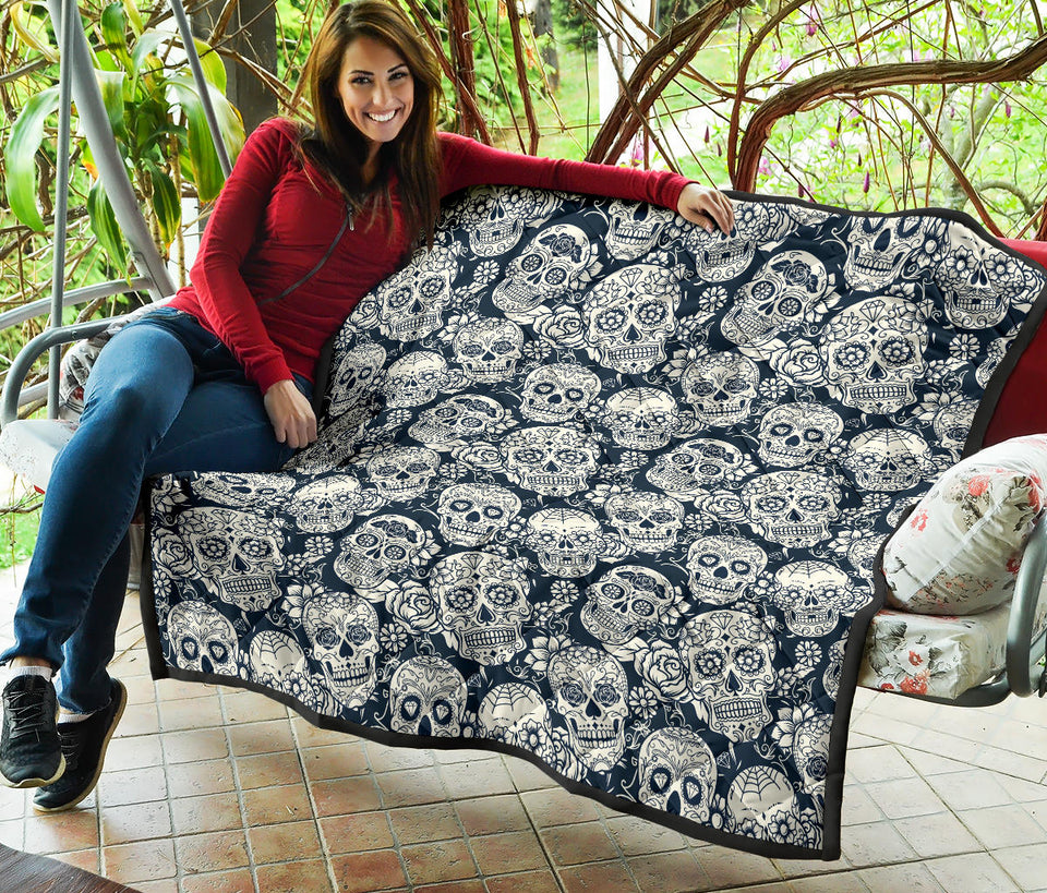 Sugar Skull Black White Pattern Premium Quilt