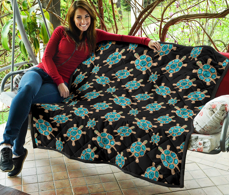 Sea Turtle Blue Stone Pattern Premium Quilt