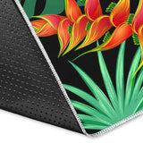 Heliconia Flower Palm Monstera Leaves Black Background Area Rug