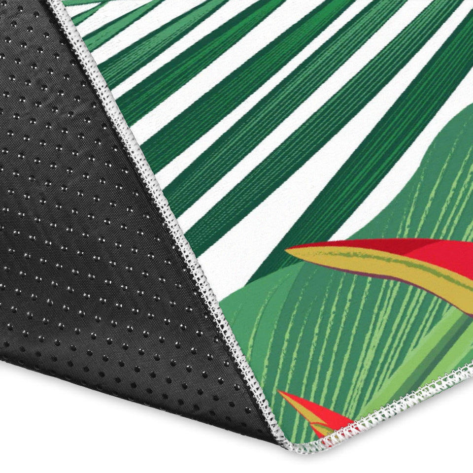 Heliconia Palm And Monstera  Leaves Pattern Area Rug