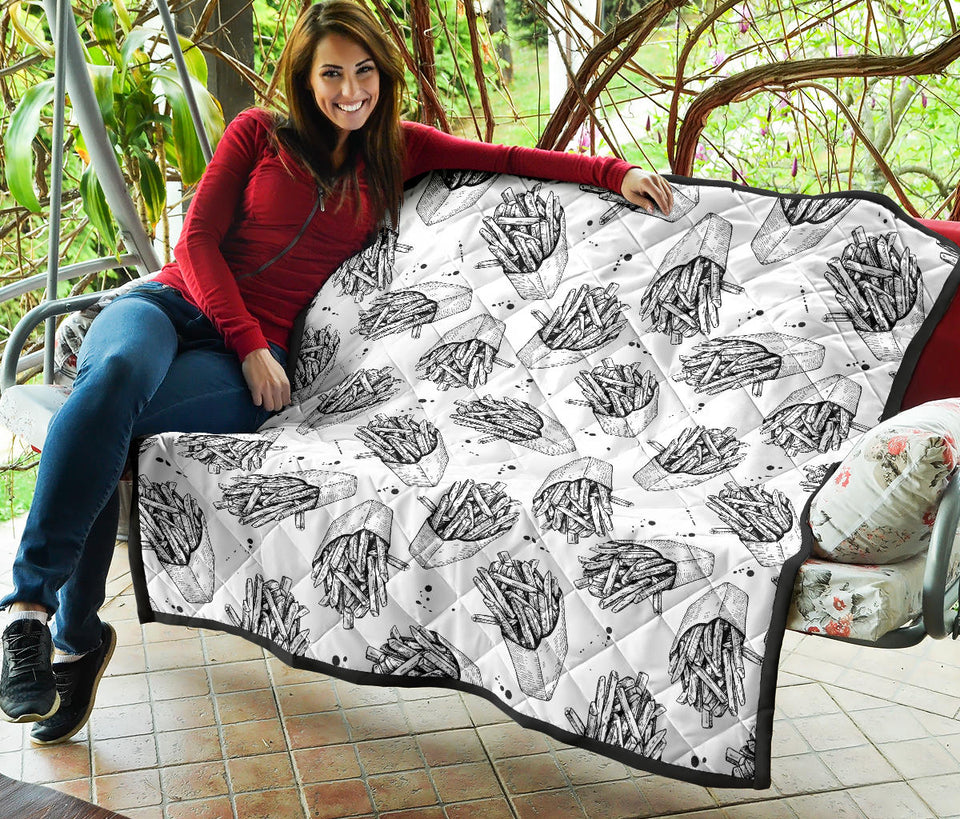 Hand Drawn French Fries Pattern Premium Quilt