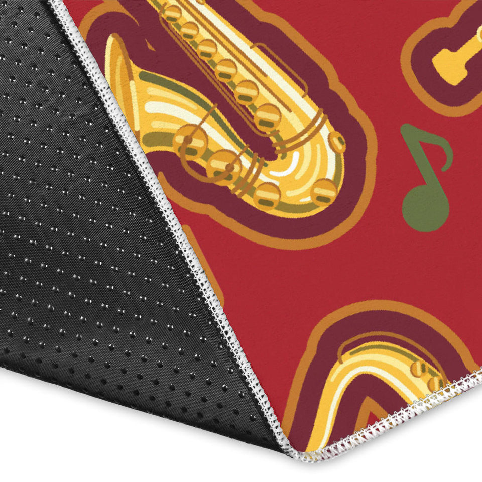 Saxophone Cornet Pattern Red Background Area Rug