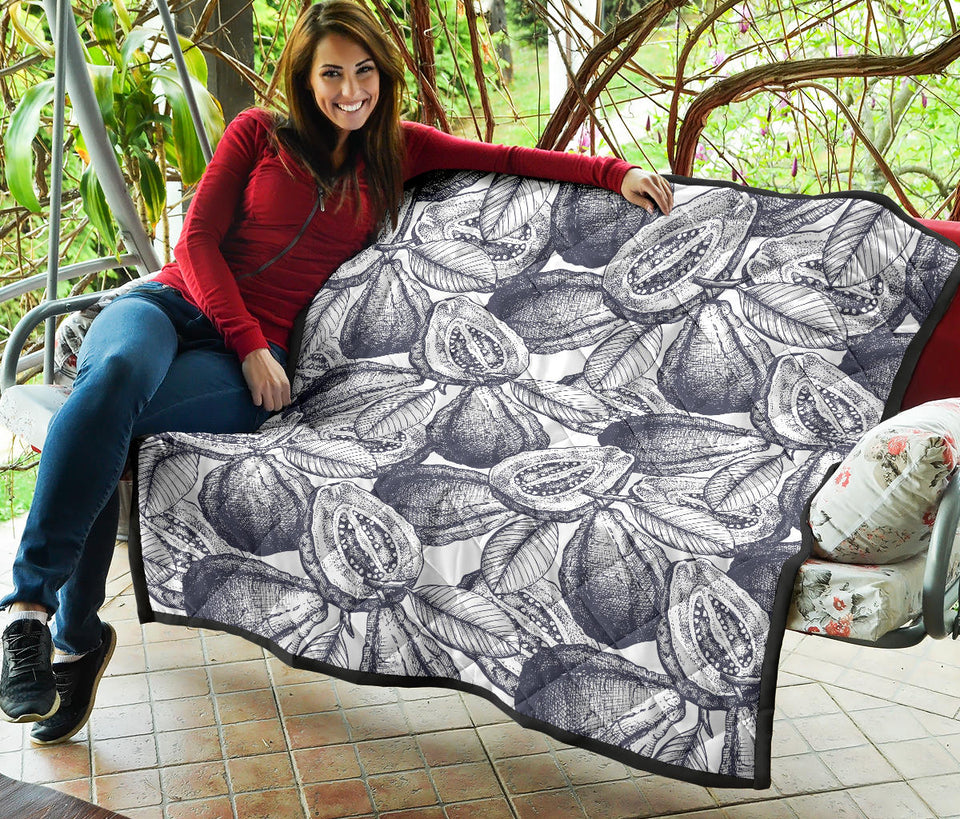 Guava Tropical Hand Drawn Pattern Premium Quilt