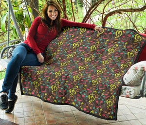 Music Notes Pattern Print Design 05 Premium Quilt