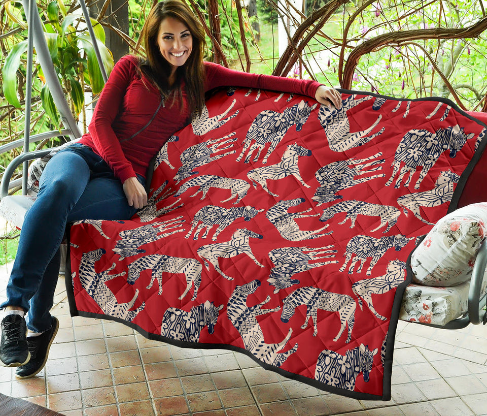 Zebra Abstract Red Background Premium Quilt