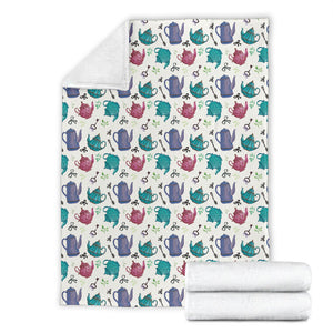 Tea pots Pattern Print Design 05 Premium Blanket