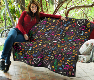 Music Notes Pattern Print Design 02 Premium Quilt