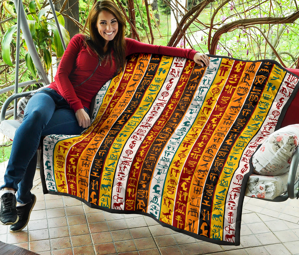 Egypt Hieroglyphics Pattern Print Design 01 Premium Quilt