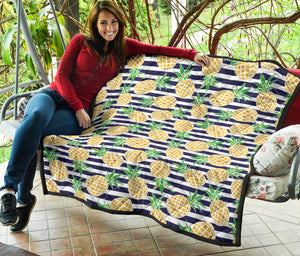 Pineapples Pattern Striped Background Premium Quilt
