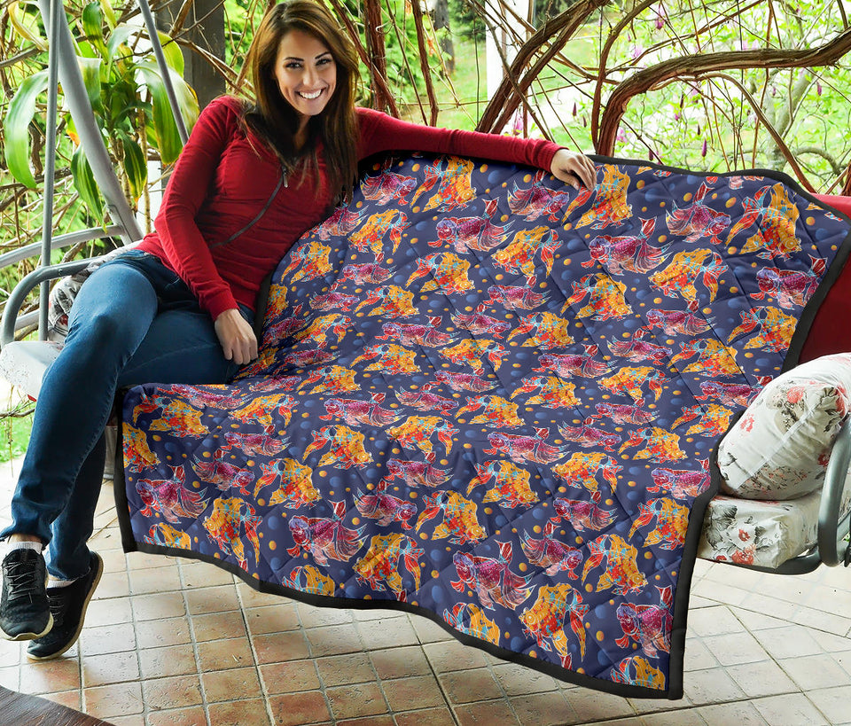 Goldfish Pattern Print Design 05 Premium Quilt