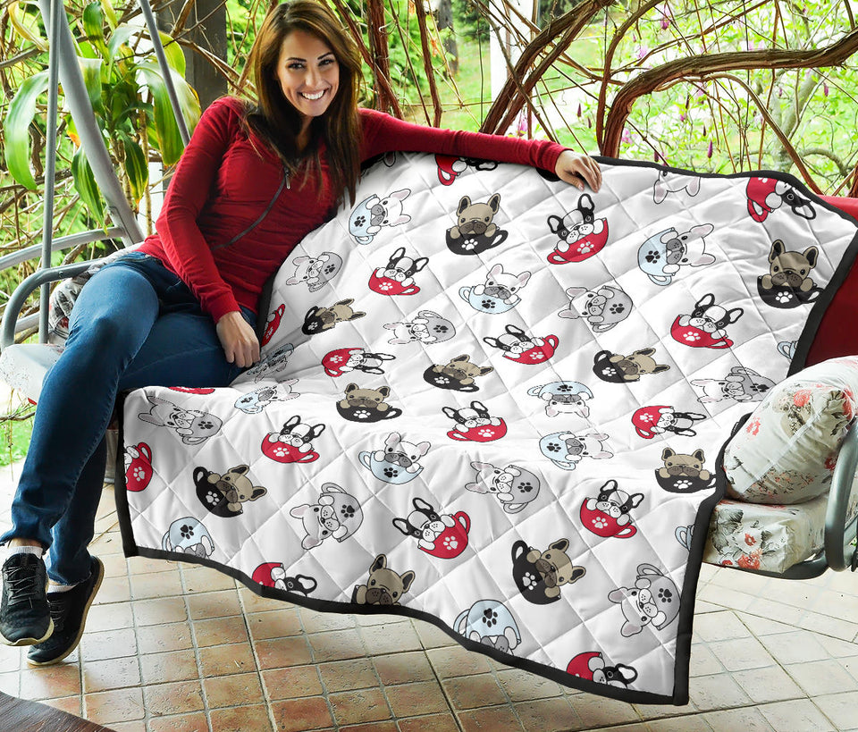 French Bulldog Cup Paw Pattern Premium Quilt