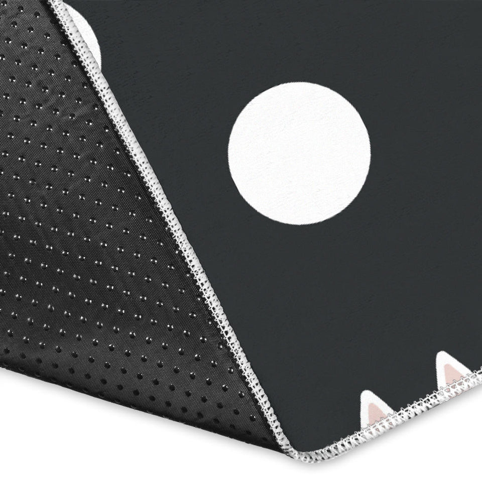 Cute White Rabbit Polka Dots Black Background Area Rug