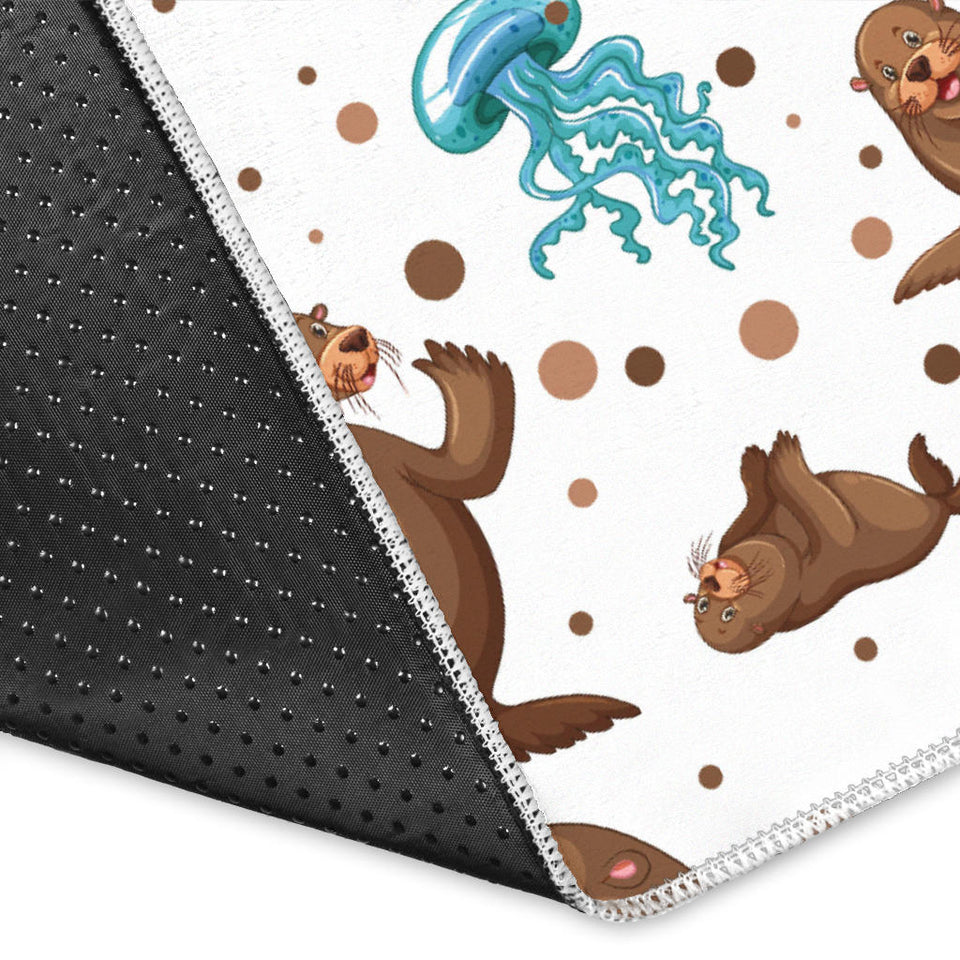 Sea Lion Seals Jellyfish Pattern Area Rug