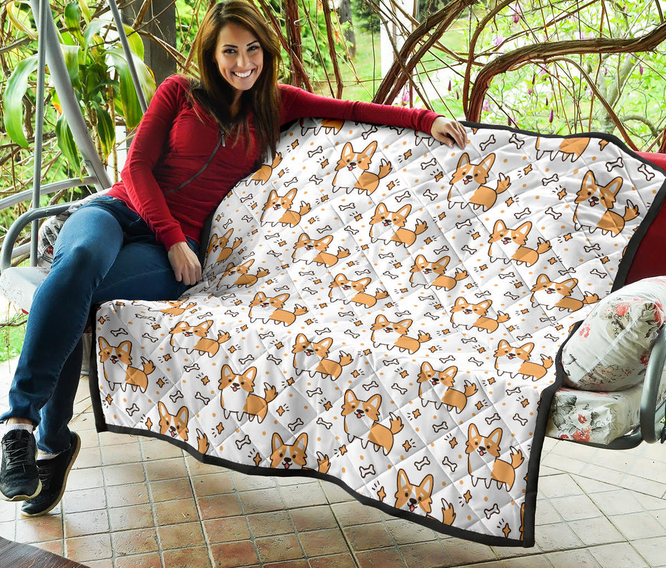 Cute Corgi Heart Star Bone Pattern Premium Quilt