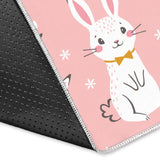 Cute White Rabbit Flower Pink Background Area Rug