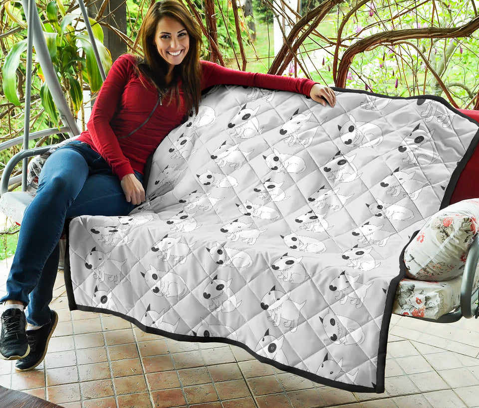 Bull Terrier Pattern Print Design 01 Premium Quilt