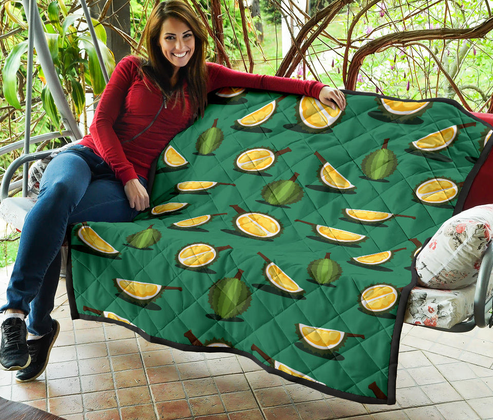 Durian Pattern Green Background Premium Quilt