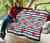 Hand Drawn Cherry Pattern Striped Background Premium Quilt